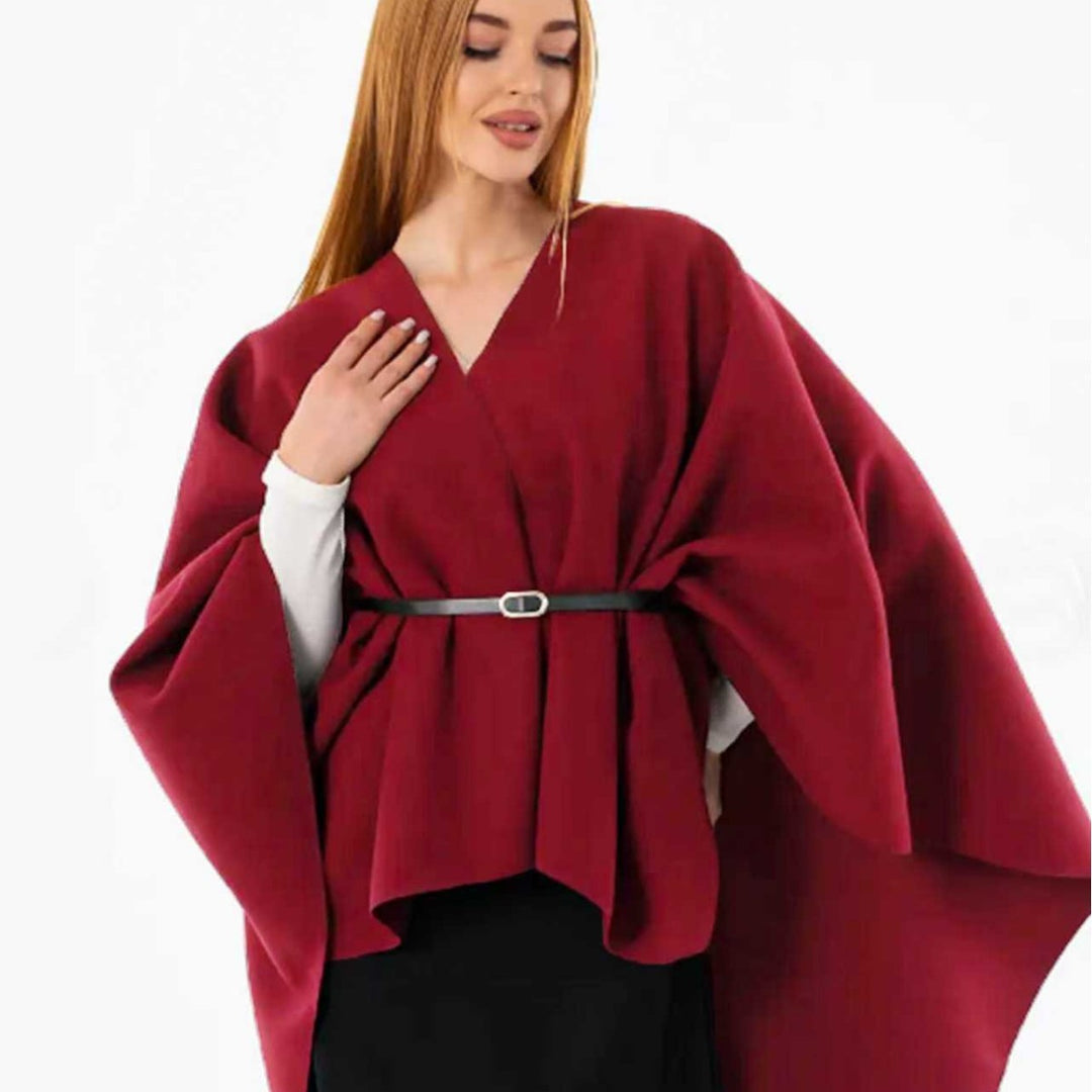 Damen Oversize-Capeponcho mit Wickeloptik und V-Ausschnitt Drune