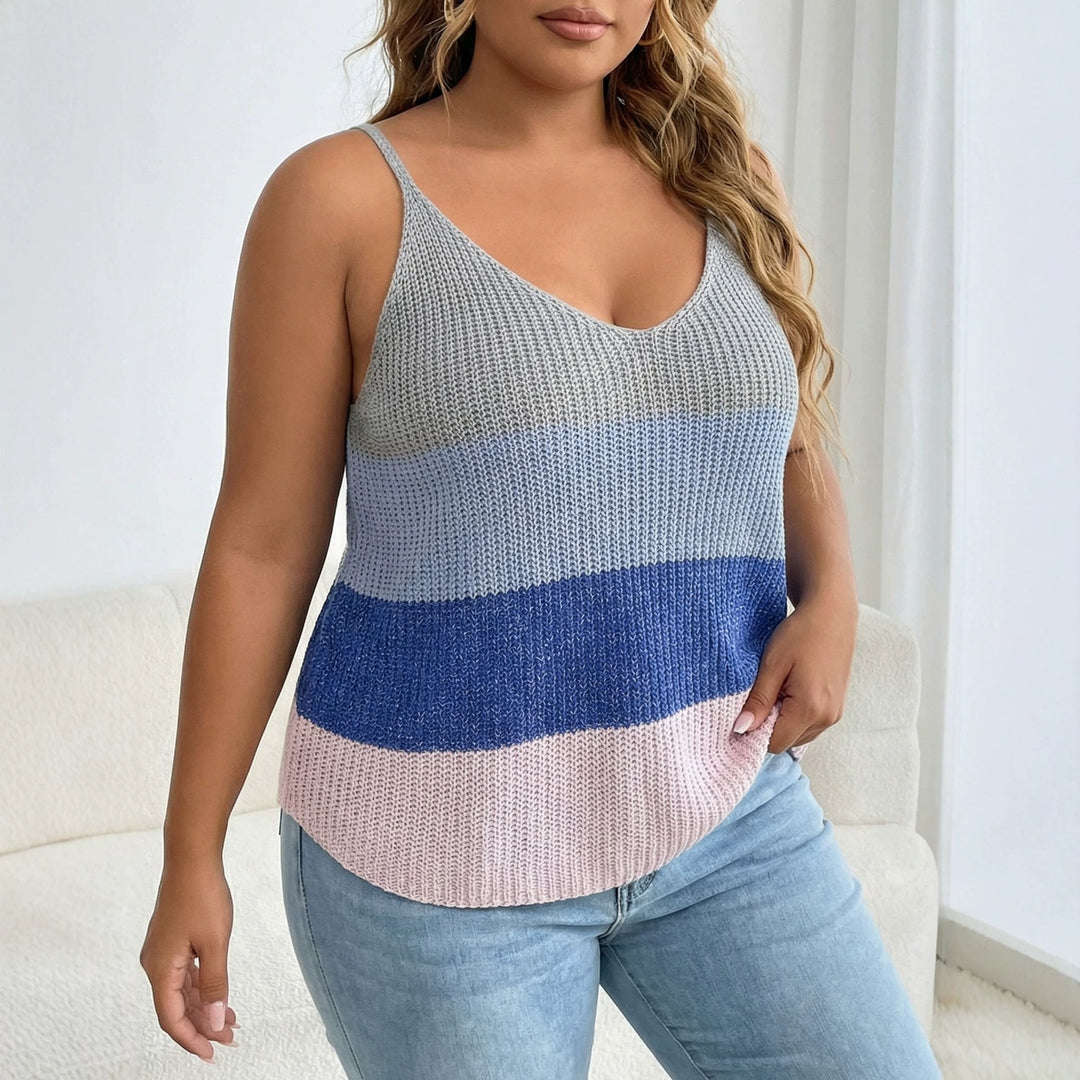 Damen luftiges Stricktop mit V-Ausschnitt und buntem Muster Drune