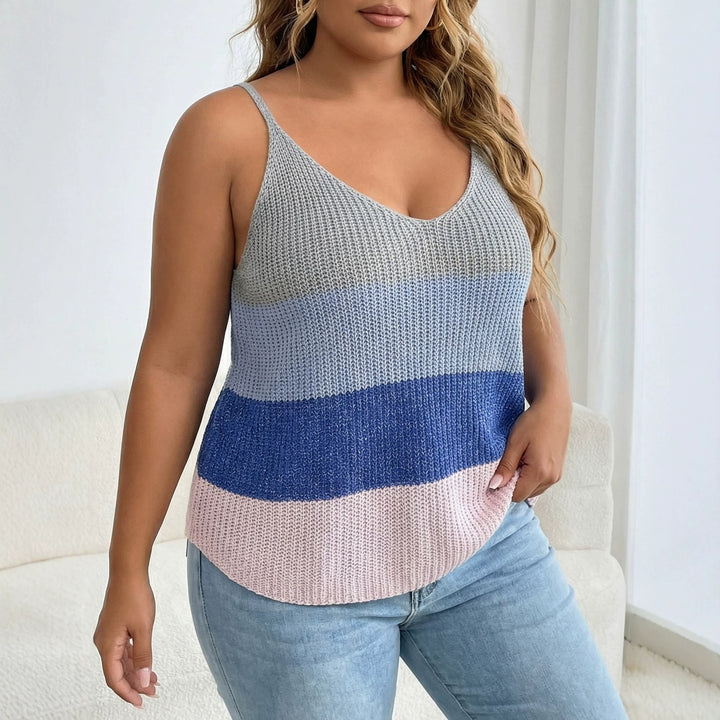 Damen luftiges Stricktop mit V-Ausschnitt und buntem Muster Drune