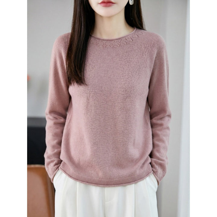 Damen Leichter Feinstrick-Rundhalspullover mit Ajourspitzen‑Detail und legerer Silhouette Drune