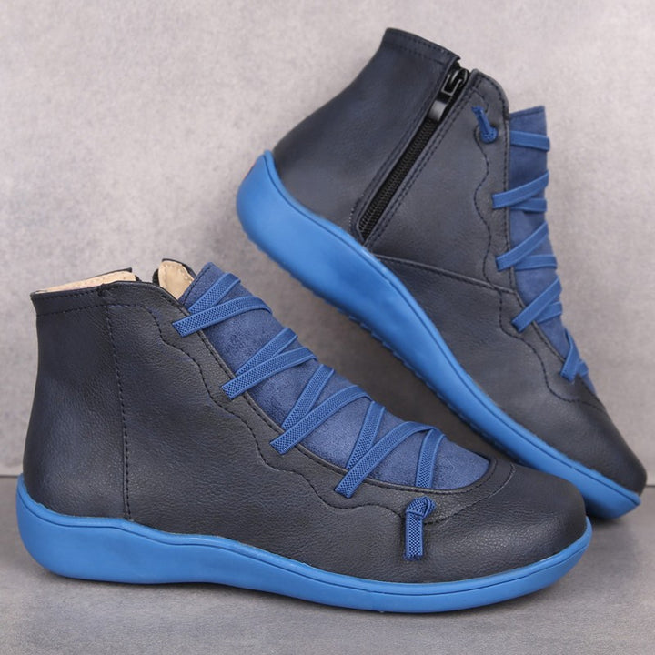 Damen Knöchelhohe Komfort-Boots mit elastischer Zier-Schnürung und seitlichem Reißverschluss Drune