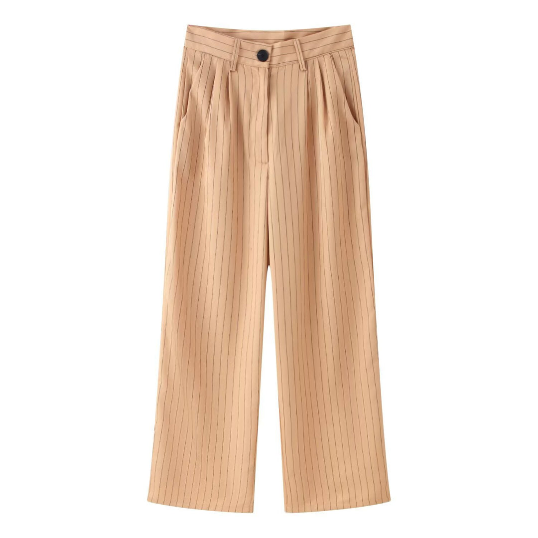 Damen Zweiteiliges Nadelstreifen-Kurzblazer mit hochgeschnittener weiter Hose Drune