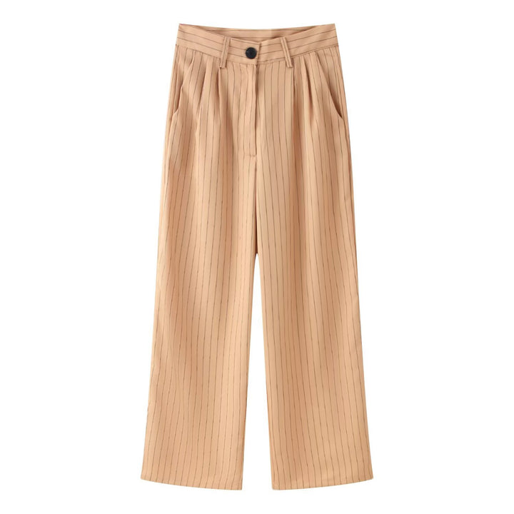 Damen Zweiteiliges Nadelstreifen-Kurzblazer mit hochgeschnittener weiter Hose Drune