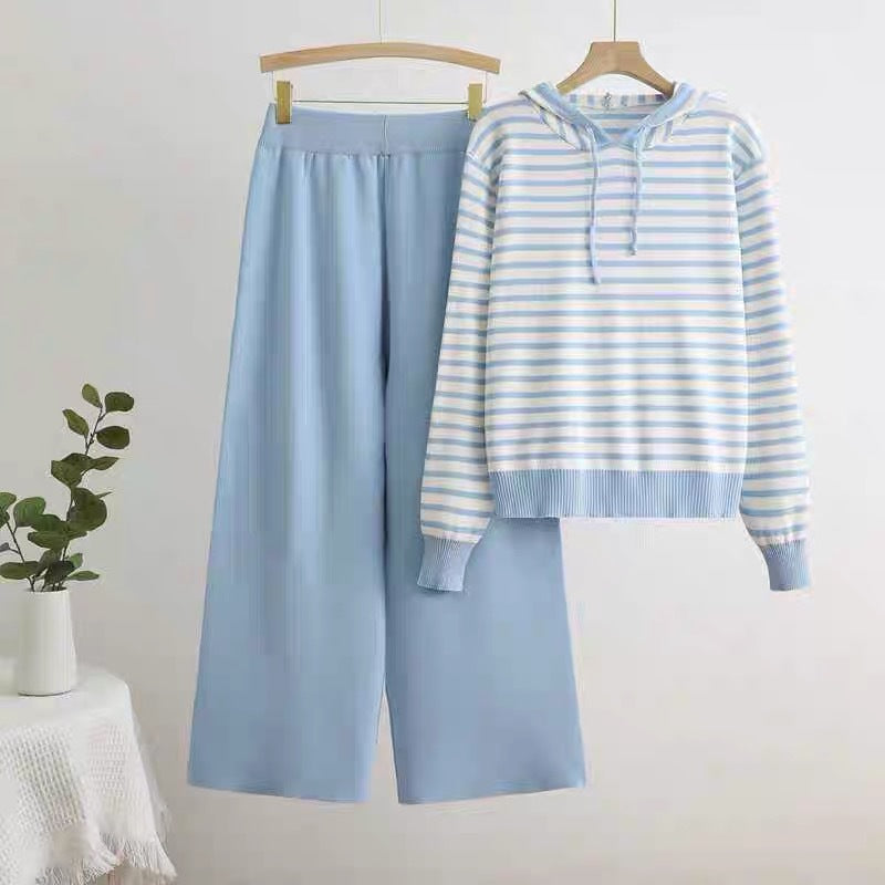 Damen gestreiftes Freizeitset mit Kapuze und weitem Schnitt Drune