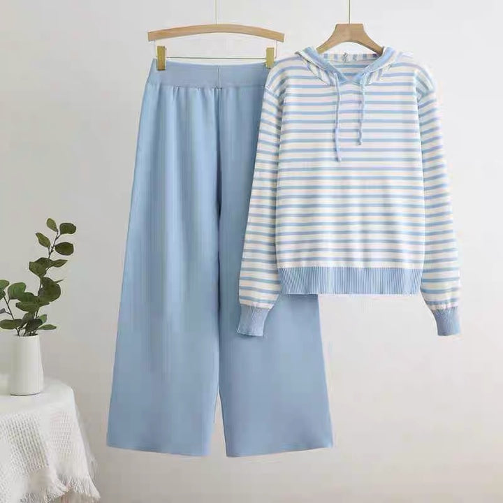 Damen gestreiftes Freizeitset mit Kapuze und weitem Schnitt Drune