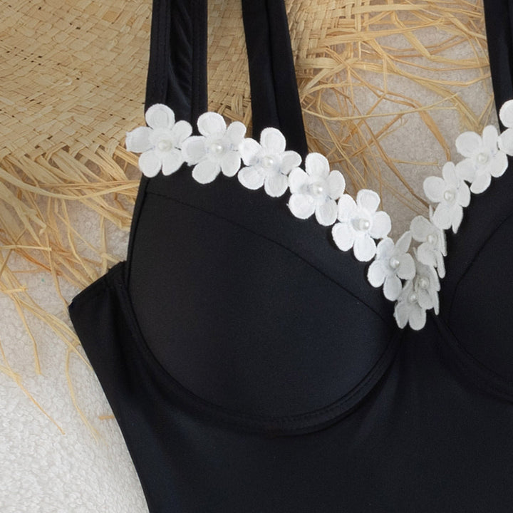 Damen Eleganter Einteiler Badeanzug mit transparentem Rock Drune