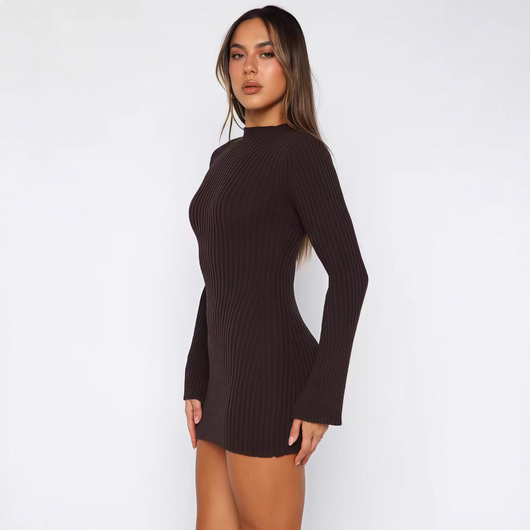 Damen Strickkleid mit langen Ärmeln und Rippenmuster Drune