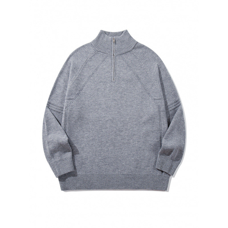 Unisex Strick-Halbzip-Pullover mit hohem Rippkragen und Raglanärmeln Drune