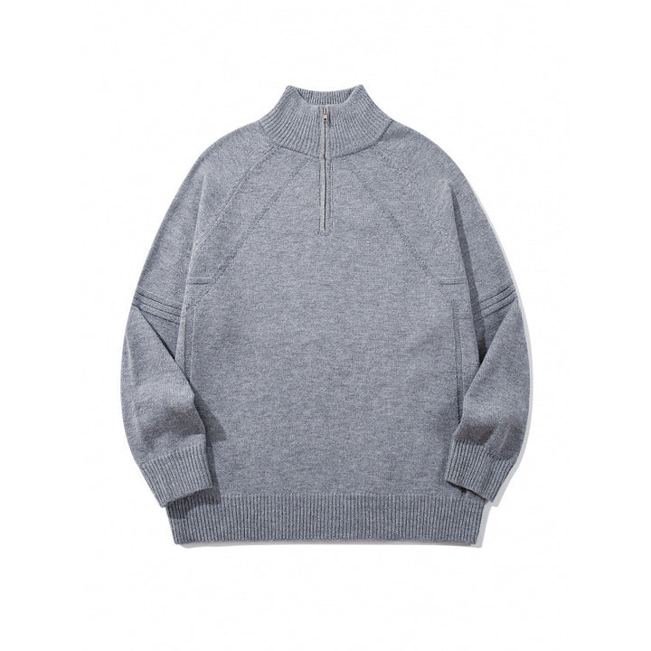 Unisex Strick-Halbzip-Pullover mit hohem Rippkragen und Raglanärmeln Drune
