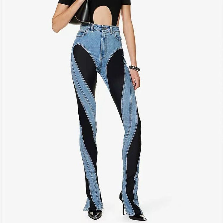 Damen Modische High-Waist Jeans mit seitlichen Schlitzen Drune