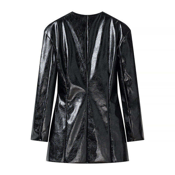 Damen Lackblazer-Minikleid mit taillierten Abnähern und goldenen Zierknöpfen Drune