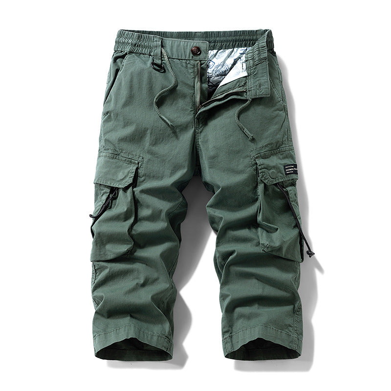 Herren knielange Cargo-Hose mit elastischem Komfortbund, Tunnelzug und Multifachtaschen Drune