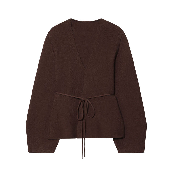 Damen nan taillierte Strickjacke mit tiefem V-Ausschnitt, Bindegürtel und kastigen Ärmeln Drune