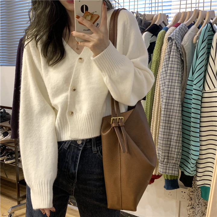 Damen kuschelige Strickjacke mit großen Knöpfen und weitem Schnitt Drune