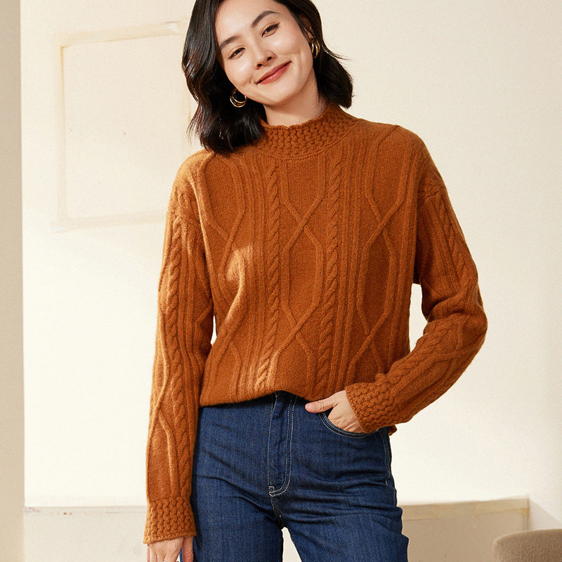 Damen Zopfstrick-Mockneckpullover mit kurzer Boxy-Silhouette Drune