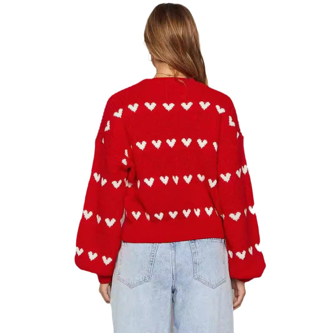 Damen kuscheliger Herzpullover mit weichem Strickmuster Drune
