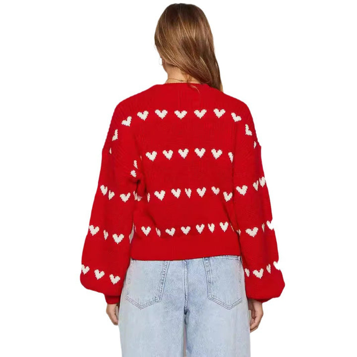 Damen kuscheliger Herzpullover mit weichem Strickmuster Drune