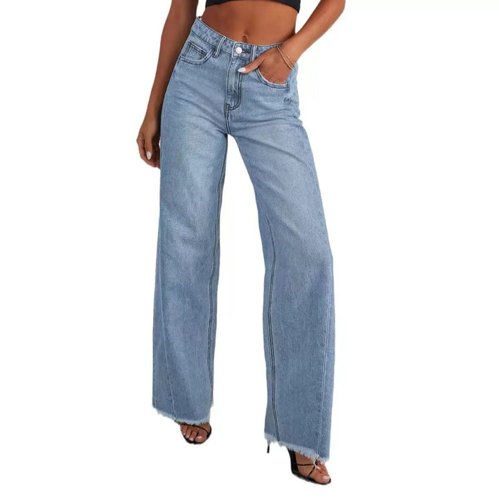 Damen Hochbund-Jeans mit weitem Bein und ausgefranstem Saum Drune