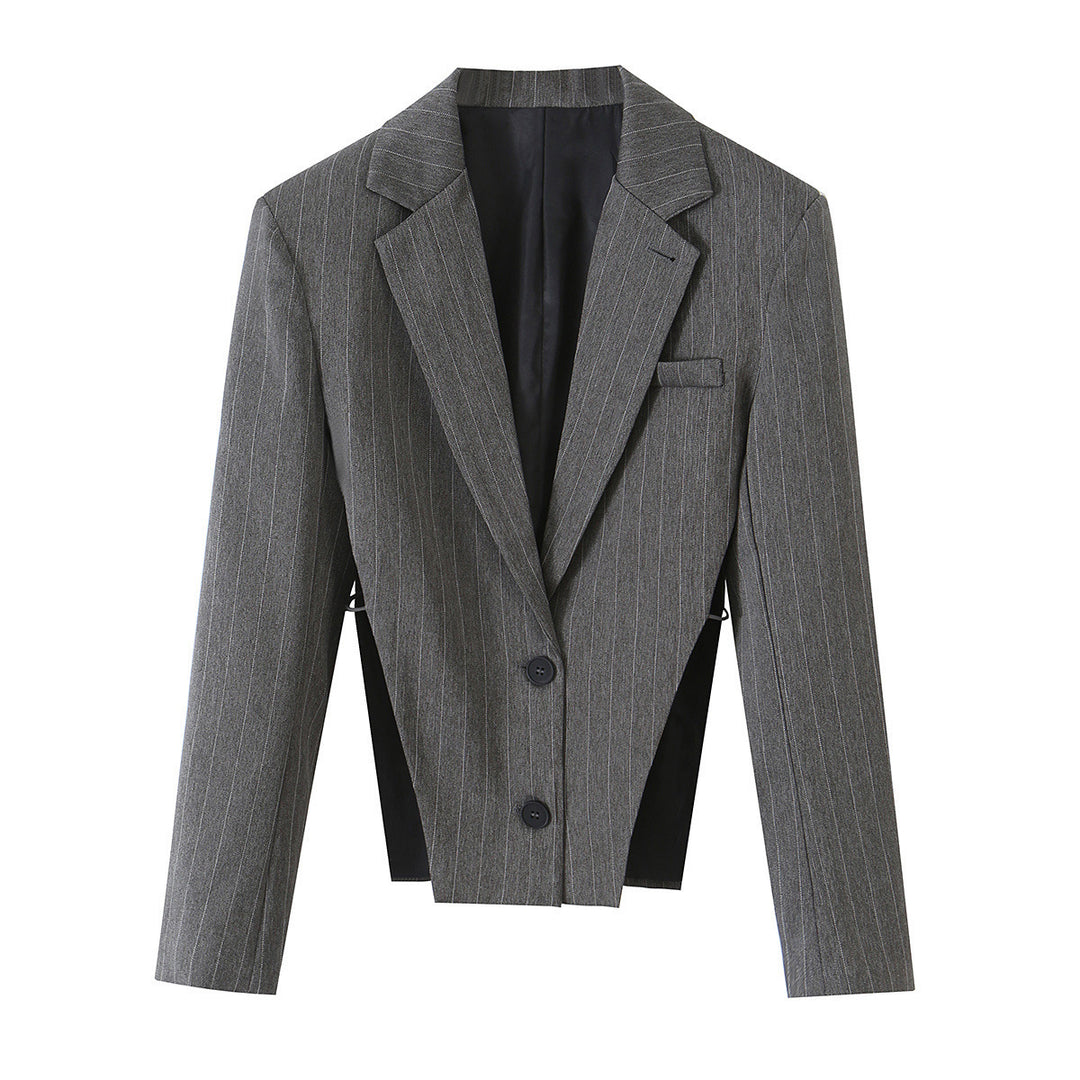 Damen Taillierter Cropped‑Blazer mit Seiteneinsätzen und Nadelstreifen Drune