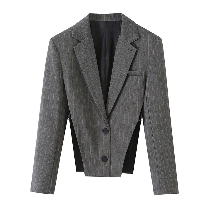 Damen Taillierter Cropped‑Blazer mit Seiteneinsätzen und Nadelstreifen Drune