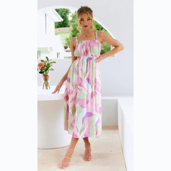 Damen Maxikleid mit elastischem Taillenzug und trägerfreiem Oberteil Drune