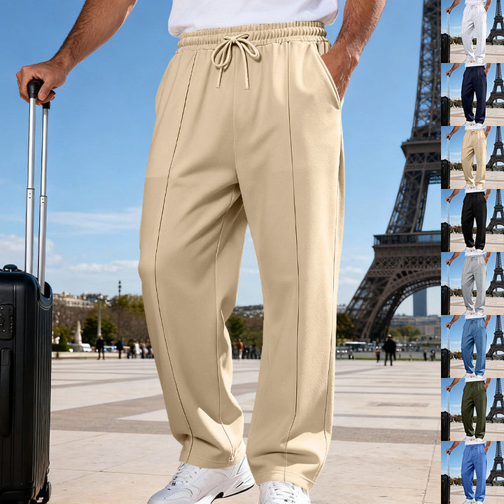 Herren Weite Travel-Loungehose mit Bügelfalte, elastischem Tunnelzug und seitlichen Eingrifftaschen Drune