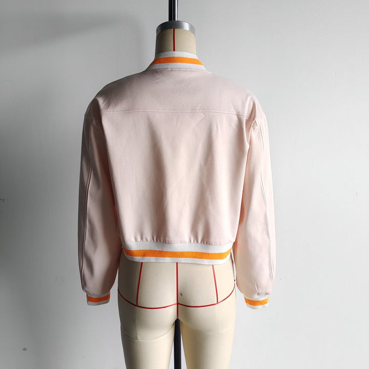 Damen nan cropped Blousonjacke mit Druckknopfleiste, gestreiften Rippbündchen und aufgesetzten Brustklappen Drune