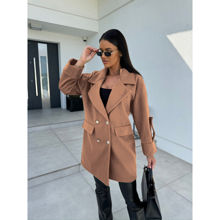 Damen modischer Oversized-Baumwollblazer mit doppelter Knopfleiste und praktischen Taschen Drune