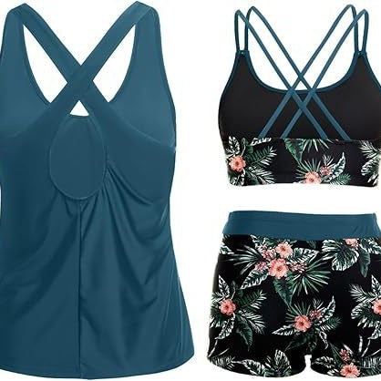 Damen Sportliches Tankini-Set mit floralem Oberteil und Shorts Drune