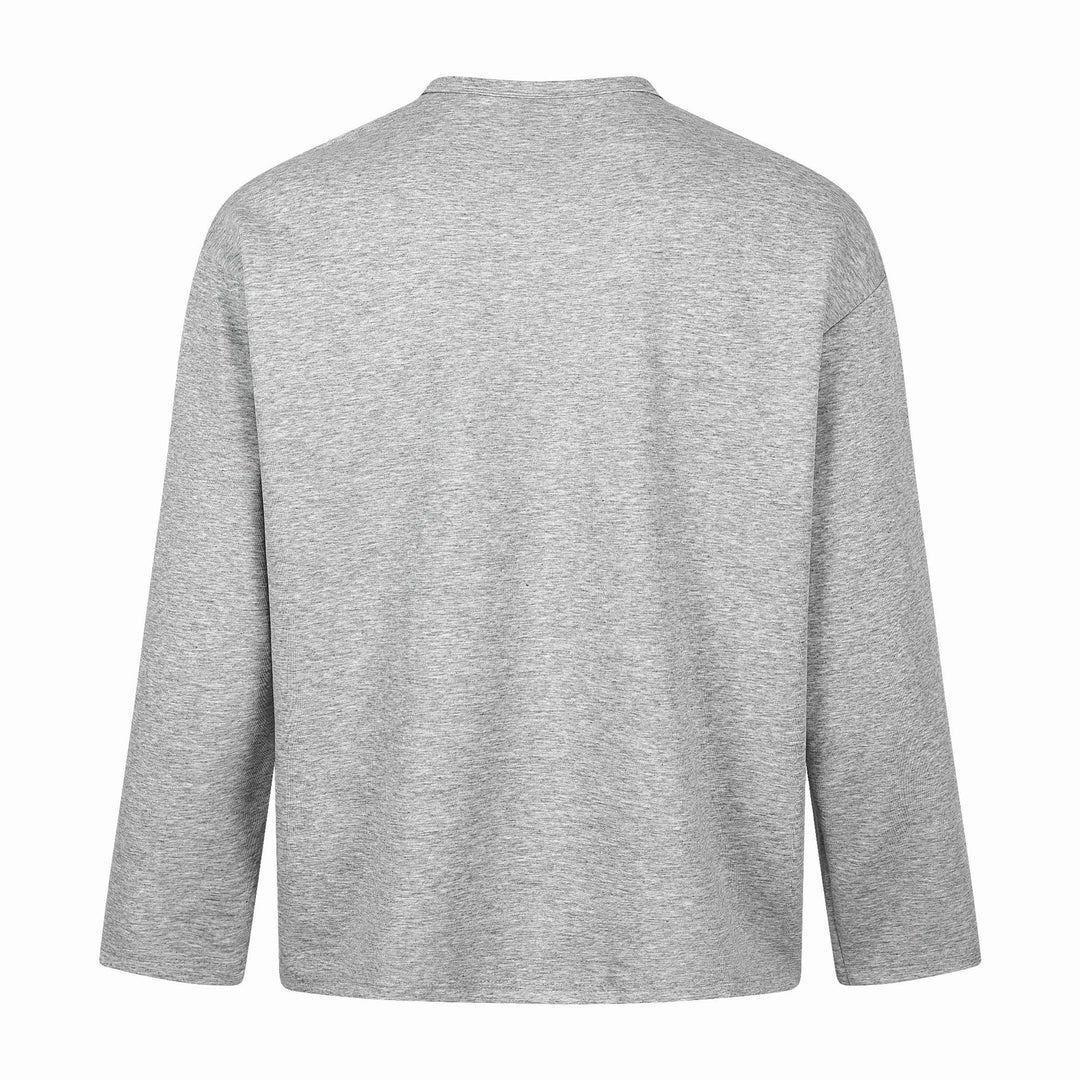 Unisex Oversize-Henley-Sweatshirt mit Notchkragen, 3/4-Ärmeln und Print Drune