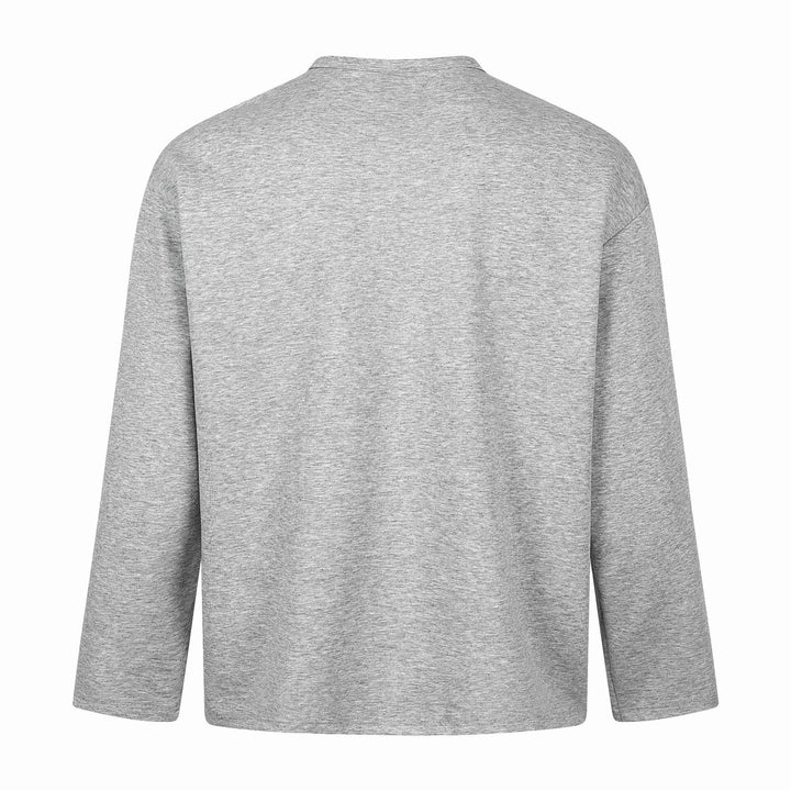 Unisex Oversize-Henley-Sweatshirt mit Notchkragen, 3/4-Ärmeln und Print Drune