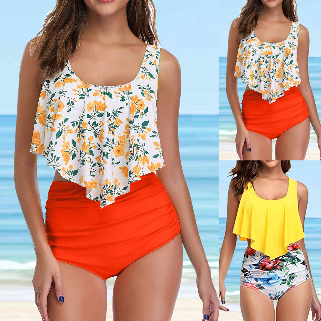 Damen Modisches Tankini-Set mit floralem Unterteil und lässigem Oberteil Drune