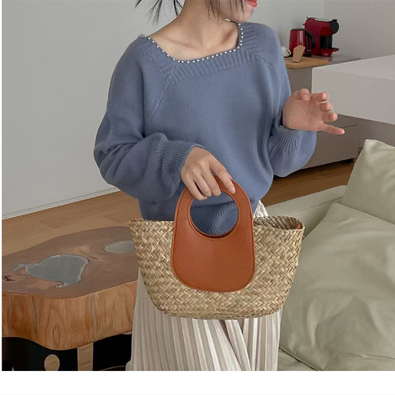Damen lässiger Pullover mit elegantem Perlenkragen Drune