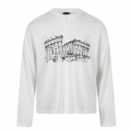 Unisex Langarm-Halbzipshirt mit Stehkragen und Parthenon-Print Drune
