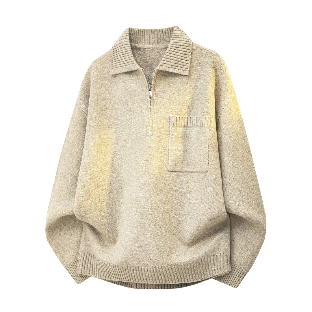 Damen Oversize-Strickpullover mit Halbzip, Rippkragen und Brusttasche Drune