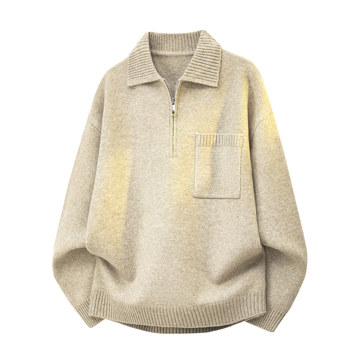 Damen Oversize-Strickpullover mit Halbzip, Rippkragen und Brusttasche Drune