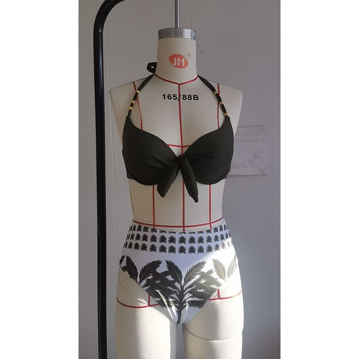 Damen Push-Up-Bikini mit dekorativem Knoten und goldenen Akzenten Drune