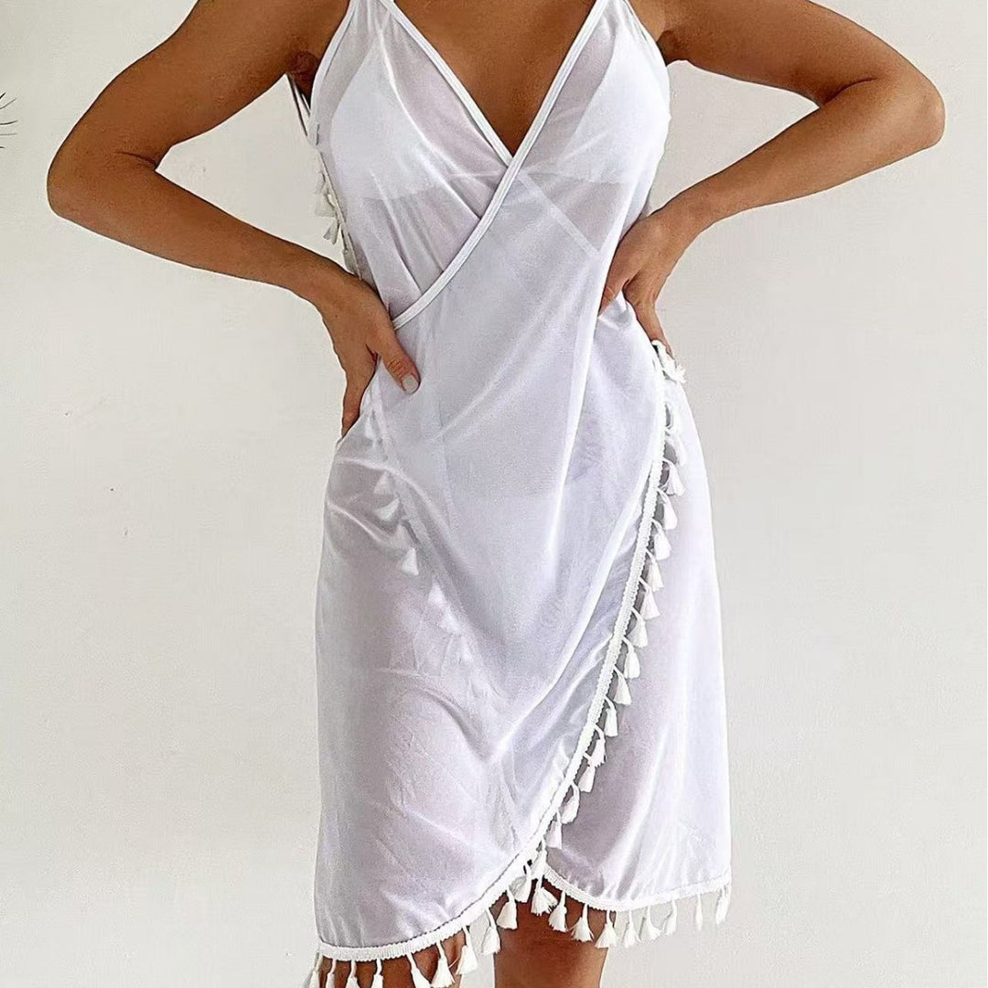 Damen Strandkleid mit verspielten Fransen Drune