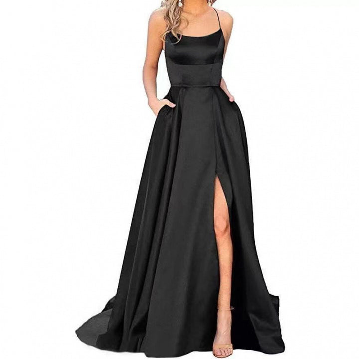 Damen Gala-Maxikleid Spaghettiträger Oberschenkelschlitz