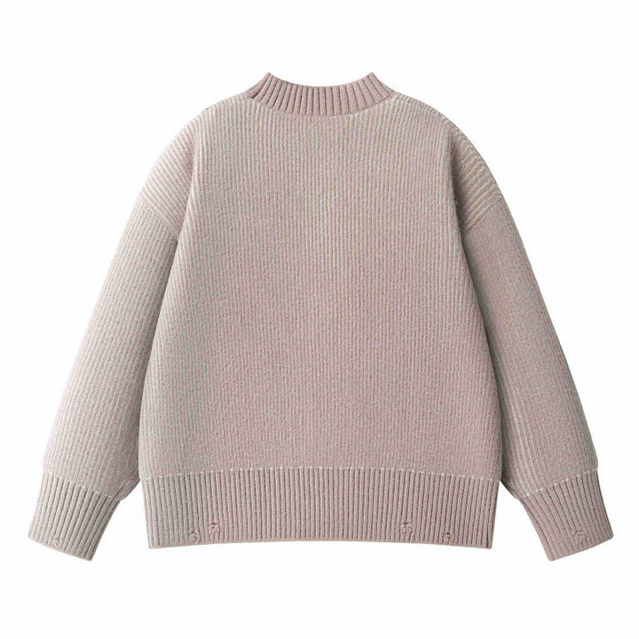 Unisex Oversize-Strickpullover mit Rundhals, Rippenstruktur und verlängertem Bund Drune