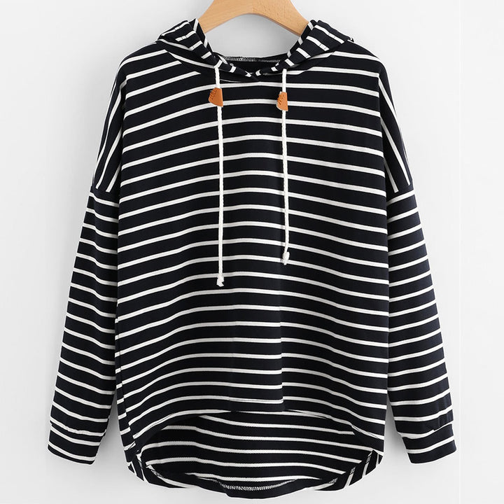Damen gestreifter Hoodie mit lässigem Schnitt und Kordelzug Drune