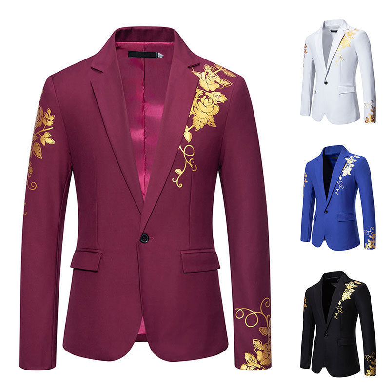 Herren nan einreihiges Sakko mit schmalem Revers und goldenem Rosenprint Drune