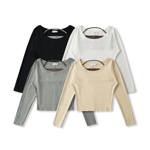 Damen lässiges Langarmshirt mit schickem U-Boot Ausschnitt und modischem Rückendetail Drune