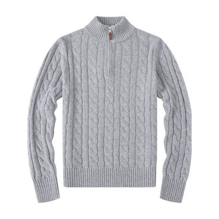 Herren Kabelstrickpullover mit Halbzip und Stehkragen aus weicher Kaschmirmischung Drune