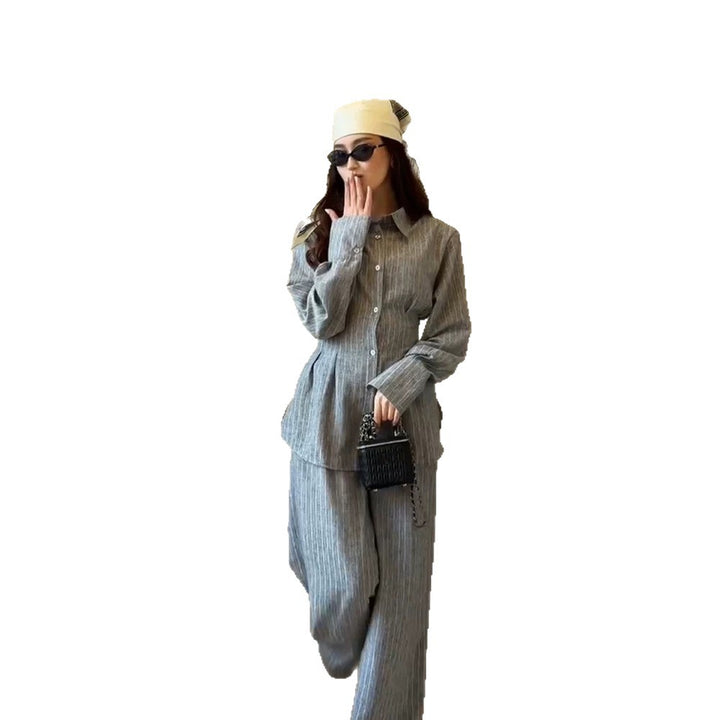 Damen Leichtes Leinen-Loungewear-Set mit Oversize-Hemd und weiter Bundhose Drune