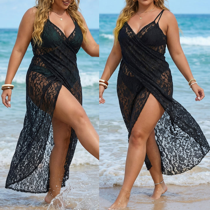 Damen Transparentes Spitzenstrandkleid Drune