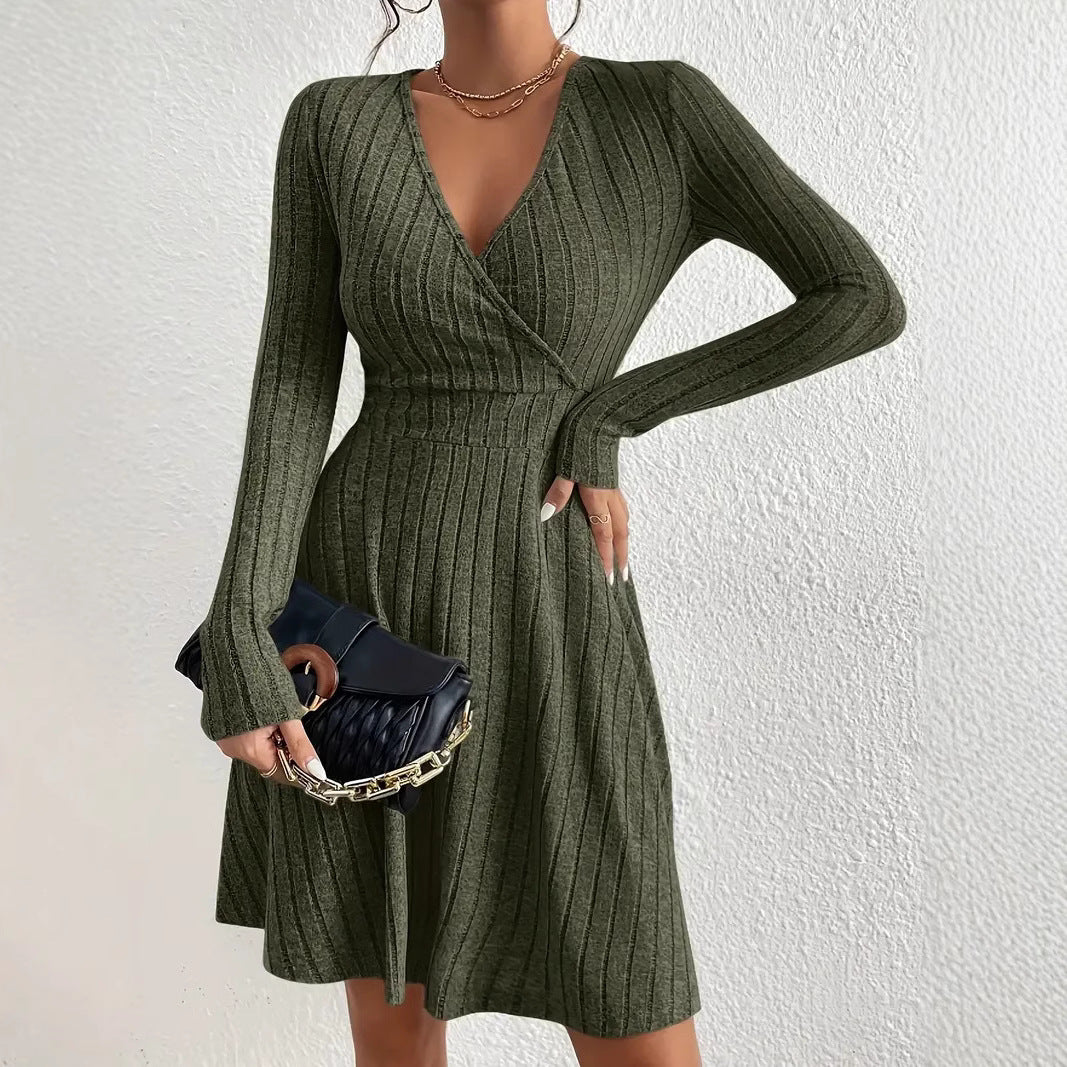 Damen Wickelkleid mit langen Ärmeln und gerippter Textur Drune