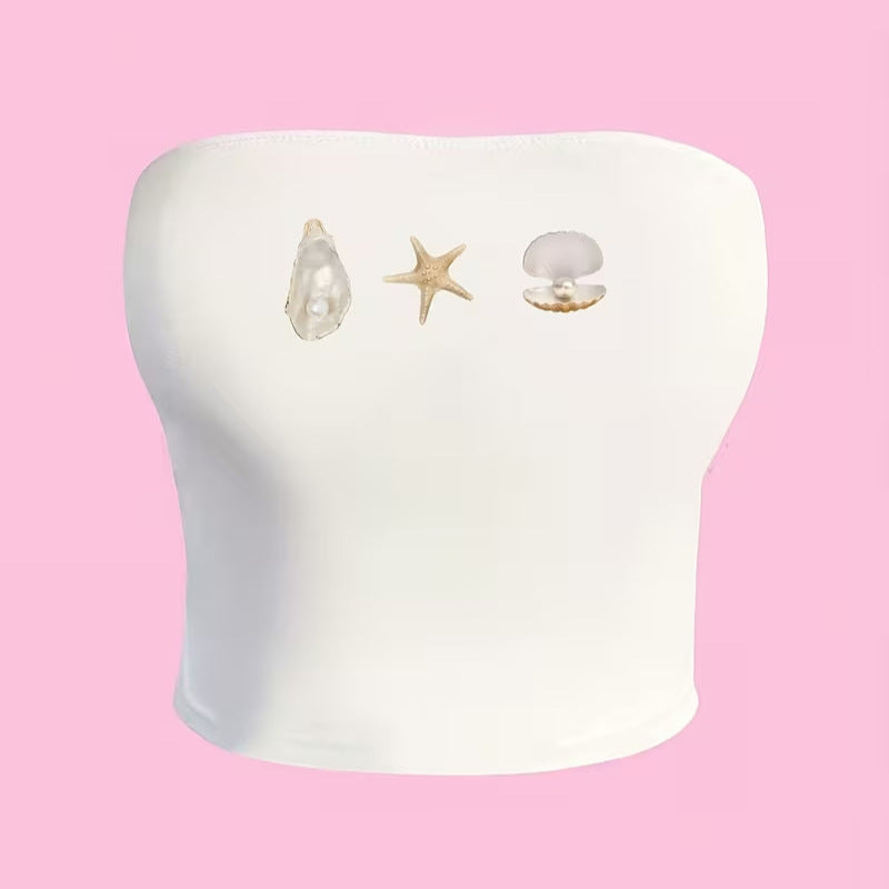 Damen Bandeau-Top im maritimen Design mit muschelförmigen Motiven Drune