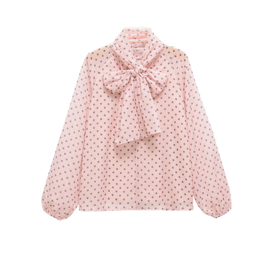 Damen Chiffonbluse mit Schleifenkragen und Ballonärmeln Drune
