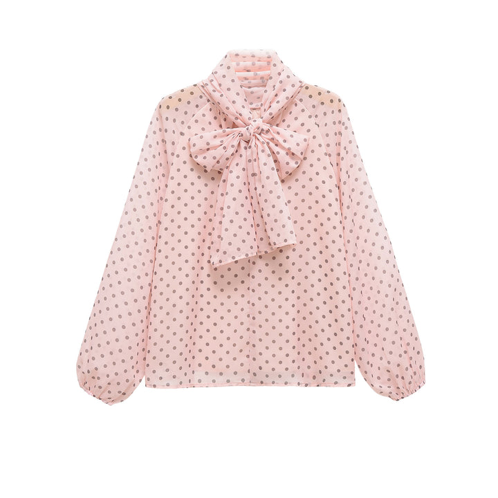 Damen Chiffonbluse mit Schleifenkragen und Ballonärmeln Drune